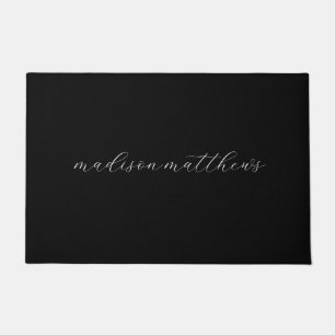 Trendy Monogram Modern Black Script Name Deurmat