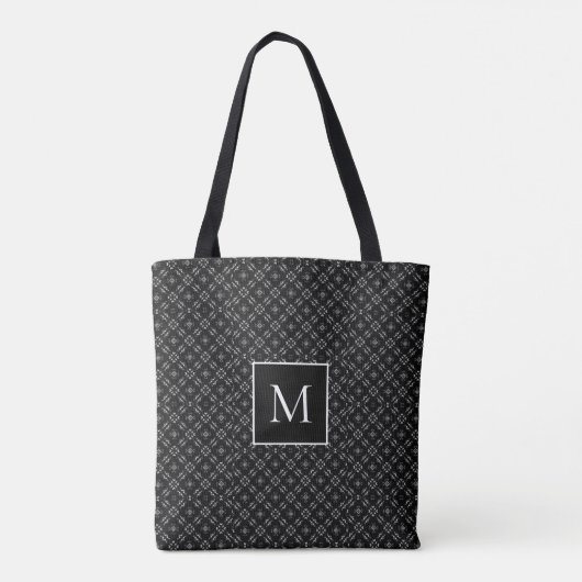 Trendy Monogram Modern Black White Pattern Tote Bag (Achterkant)