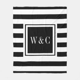 Trendy Monogram Modern Black White Stripe Fleece Deken