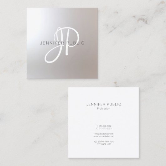 Trendy Monogram Modern Elegant Design Sjabloon Vierkante Visitekaartje (Voorkant / Achterkant)