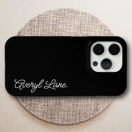 Trendy Monogram Modern Zwart Script Elegante Naam iPhone 15 Pro Case