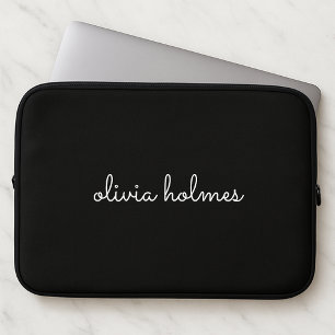 Trendy Monogram   Moderne naam voor zwart script Laptop Sleeve