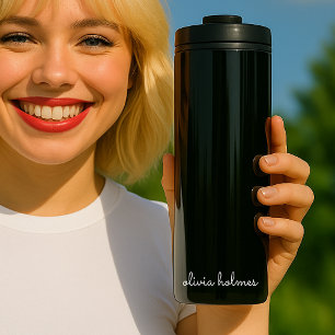 Trendy Monogram   Moderne naam voor zwart script Thermosbeker
