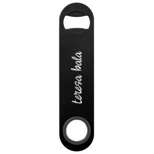 Trendy Monogram Moderne Zwarte Script Naam Design Speed Flessenopener