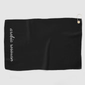 Trendy Monogram Moderne Zwarte Script Naam Stijl Golfhanddoek (Horizontaal)
