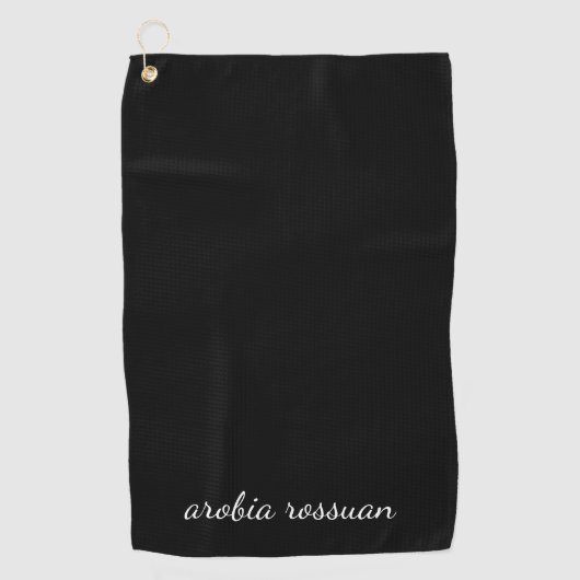Trendy Monogram Moderne Zwarte Script Naam Stijl Golfhanddoek (Voorkant)