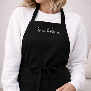 Trendy Monogram   Moderne Zwarte Scriptnaam Schort