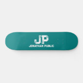 Trendy Monogram Naam Blauwgroen Blauw Groene Sjabl Persoonlijk Skateboard (Horizontaal)