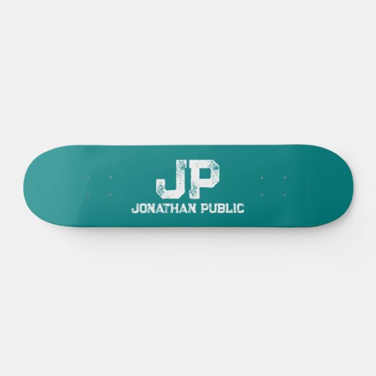 Trendy Monogram Naam Blauwgroen Blauw Groene Sjabl Persoonlijk Skateboard (Horizontaal)