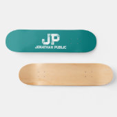 Trendy Monogram Naam Blauwgroen Blauw Groene Sjabl Persoonlijk Skateboard (Horizontaal)