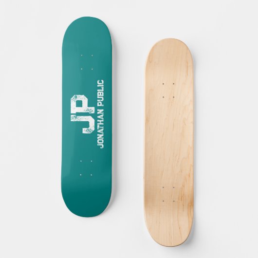 Trendy Monogram Naam Blauwgroen Blauw Groene Sjabl Persoonlijk Skateboard (Voorkant)
