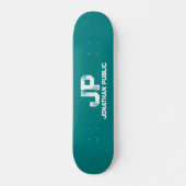 Trendy Monogram Naam Blauwgroen Blauw Groene Sjabl Persoonlijk Skateboard (Voorkant)