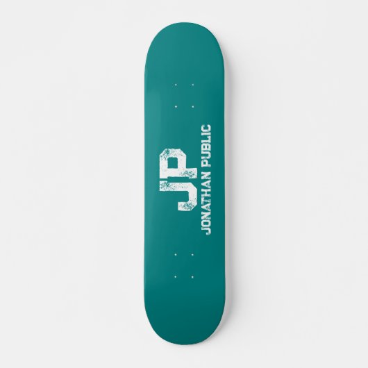 Trendy Monogram Naam Blauwgroen Blauw Groene Sjabl Persoonlijk Skateboard (Voorkant)