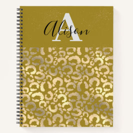Trendy Monogram Naam Gouden Glitter Luipaard Dier Notitieboek