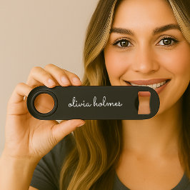 Trendy Monogram | Naam moderne zwarte script Speed Flessenopener