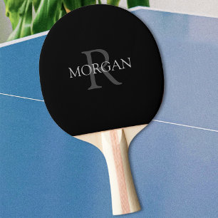 Trendy Monogram & Naam, Zwarte & Grijze Tekst Tafeltennisbatje