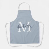Trendy Monogram Name Initiaal Script Dusty Blue Schort (Voorkant)