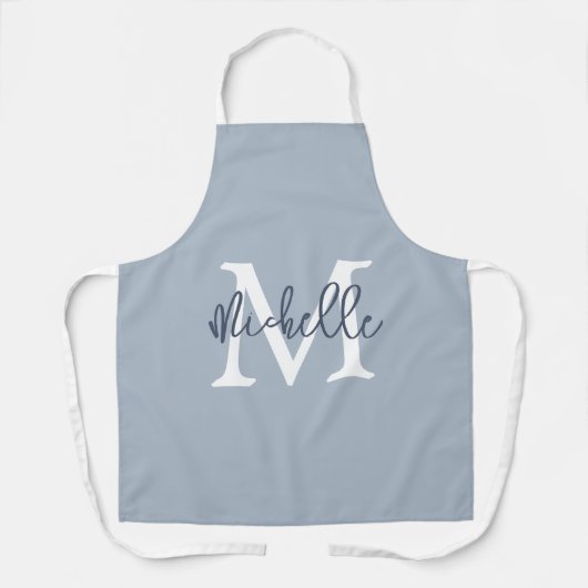 Trendy Monogram Name Initiaal Script Dusty Blue Schort (Voorkant)