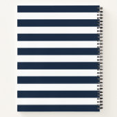 Trendy Monogram Navy Blauwe Streep Familienaam Notitieboek (Achterkant)