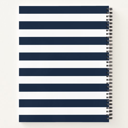 Trendy Monogram Navy Blauwe Streep Familienaam Notitieboek (Achterkant)