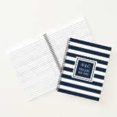 Trendy Monogram Navy Blauwe Streep Familienaam Notitieboek (Binnen)