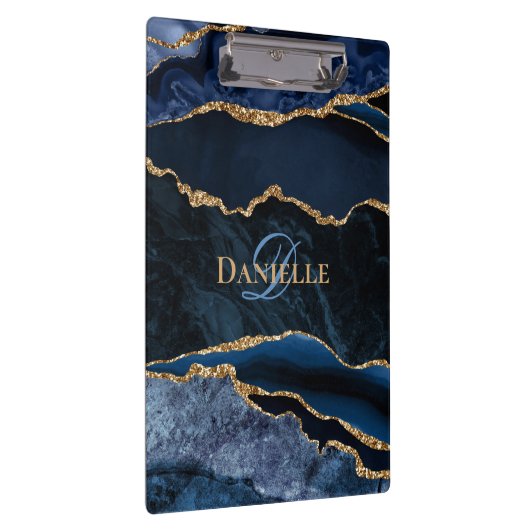 Trendy Monogram Navy Blue Goud Agaat Klembord (Rechts)