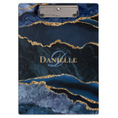 Trendy Monogram Navy Blue Goud Agaat Klembord (Voorkant)
