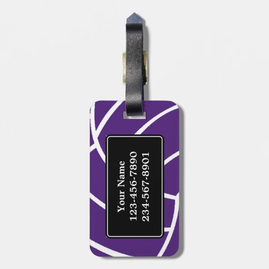 Trendy Monogram Paars Volleyball Bagagelabel (Achterkant verticaal)