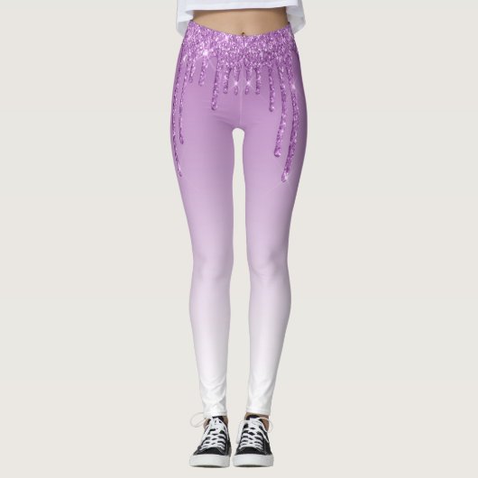 trendy monogram paarse glittering leggings (Voorkant)
