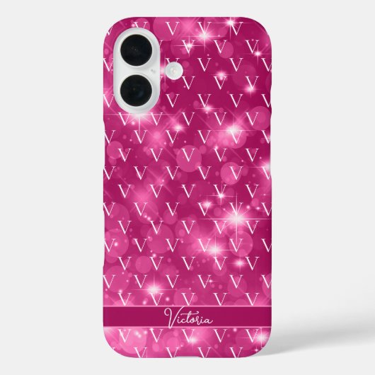 Trendy Monogram Patroon Girly Pink Case-Mate iPhone Case (Achterkant)