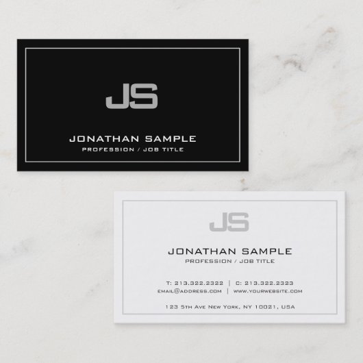 Trendy Monogram Plain Modern Clean Elegant Visitekaartje (Voorkant / Achterkant)
