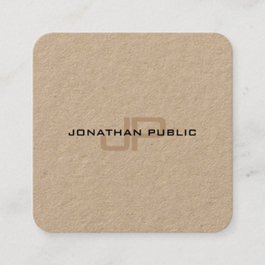 Trendy Monogram Premium Real Kraft Paper Sjabloon Vierkante Visitekaartje (Voorkant)