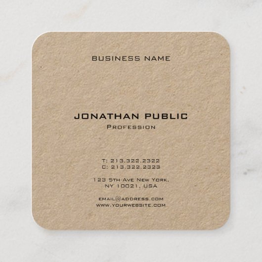 Trendy Monogram Premium Real Kraft Paper Sjabloon Vierkante Visitekaartje (Achterkant)