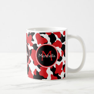 Trendy Monogram Red Black Koe Print Koffiemok