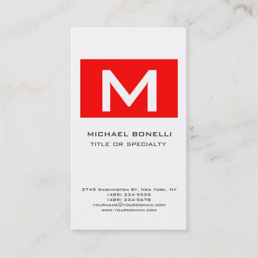 Trendy Monogram Red White Modern Visitekaartje (Voorkant)