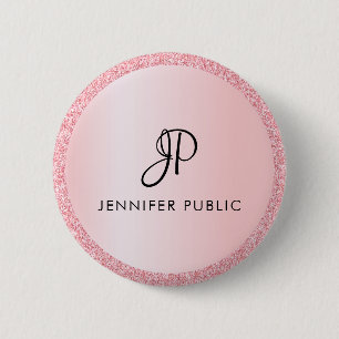 Trendy Monogram Sjabloon Roos Gold Glitter Kijk Ronde Button 5,7 Cm