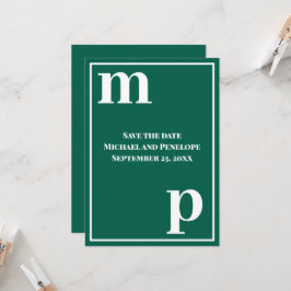 Trendy Monogram Smaragdgroene Save the Date  Kaart