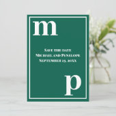 Trendy Monogram Smaragdgroene Save the Date  Kaart (Staand voorkant)
