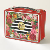 Trendy Monogram Stripes Rozen Flowers Gold Glitter (Achterkant)