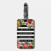 Trendy Monogram Stripes Rozen Flowers Gold Glitter Bagagelabel (Achterkant verticaal)