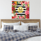 Trendy Monogram Stripes Rozen Flowers Gold Glitter Canvas Afdruk (Insitu (Slaapkamer))