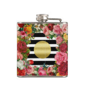 Trendy Monogram Stripes Rozen Flowers Gold Glitter Heupfles (Achterkant)