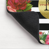 Trendy Monogram Stripes Rozen Flowers Gold Glitter Muismat (Hoek)