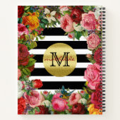 Trendy Monogram Stripes Rozen Flowers Gold Glitter Notitieboek (Achterkant)