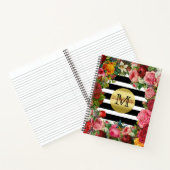 Trendy Monogram Stripes Rozen Flowers Gold Glitter Notitieboek (Binnen)