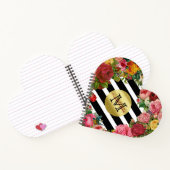 Trendy Monogram Stripes Rozen Flowers Gold Glitter Notitieboek (Binnen)