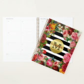 Trendy Monogram Stripes Rozen Flowers Gold Glitter Planner (Display)