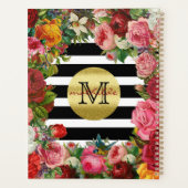 Trendy Monogram Stripes Rozen Flowers Gold Glitter Planner (Achterkant)