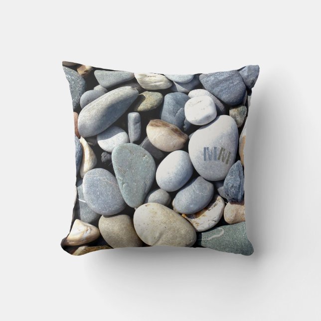 Trendy Monogram Vivid Natural Pebble Stones Foto Kussen (Voorkant)