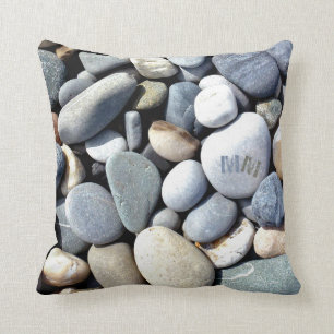 Trendy Monogram Vivid Natural Pebble Stones Foto Kussen